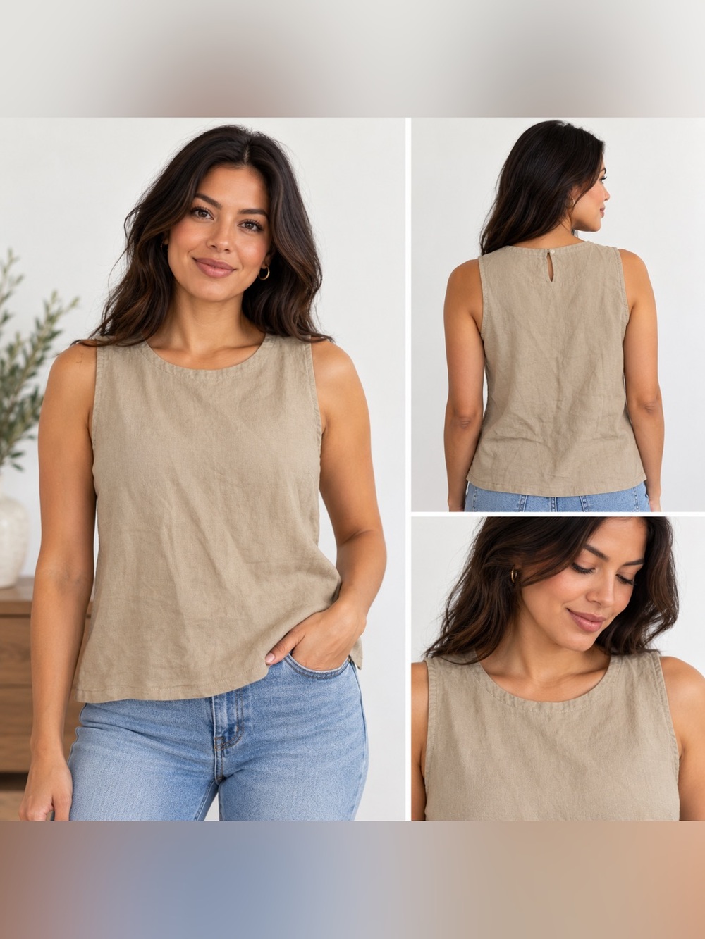 Quince Organic Linen Tank Top
Size M Beige Sleeveless